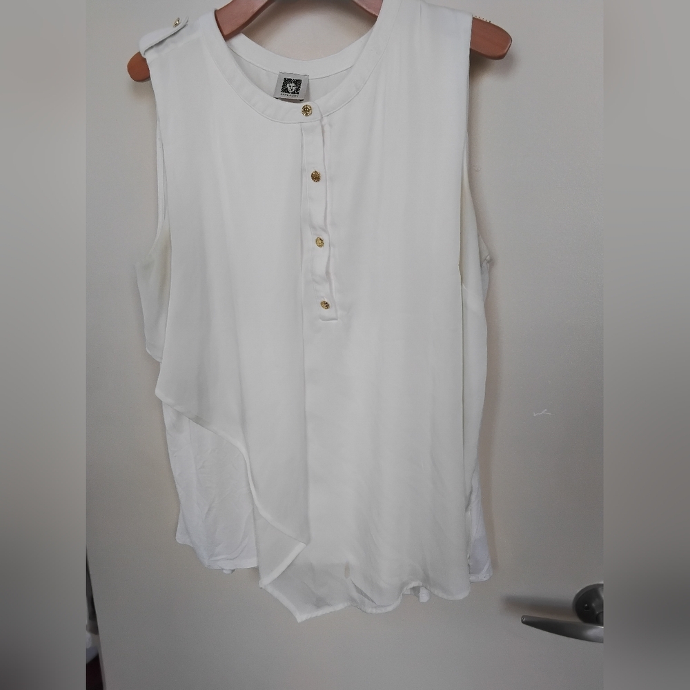 White Sleeveless Layered Blouse with Gold Buttons